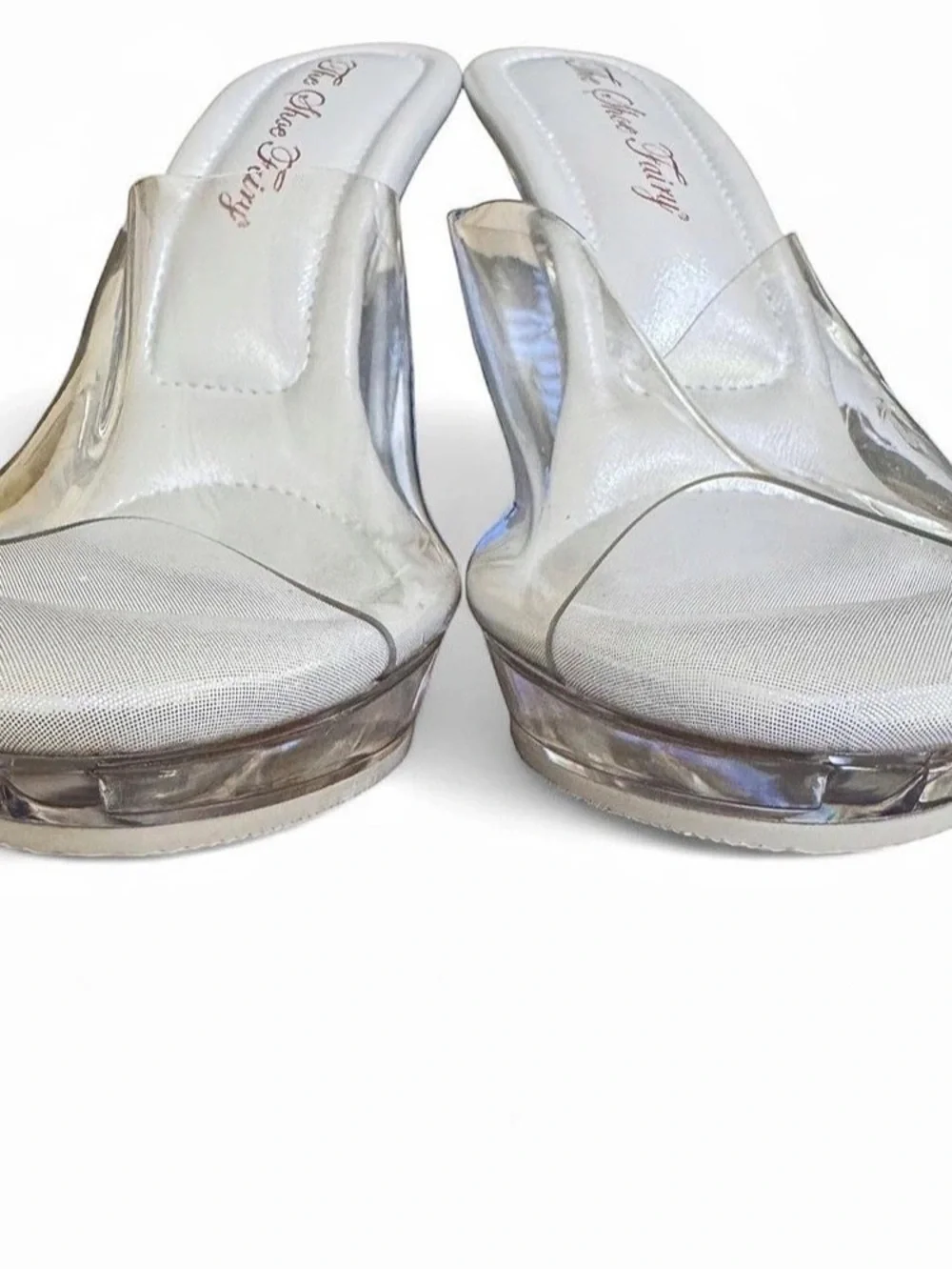 The Shoe Fairy Olympian Mule Clear Platform Competition Heels